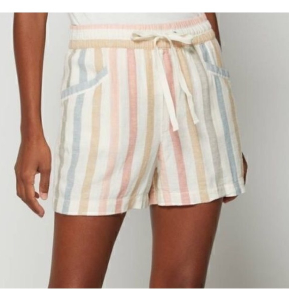Gap sz Medium striped linen rayon shorts mid to high rise elastic waist comfy